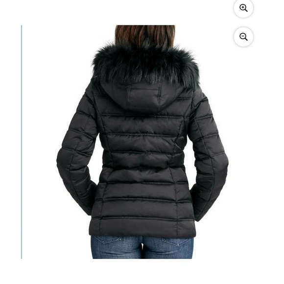 Nautica Womens Black Puffer Jacket Hooded Faux Fur Trim Water Resistant Size L - Picture 3 of 10